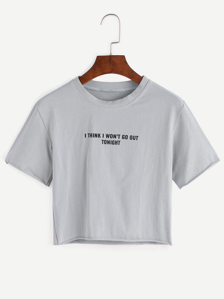 Shein Green Letters Print Crop T-shirt
