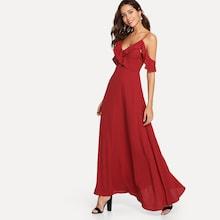 Shein Ruffle Cold Shoulder Wrap Dress