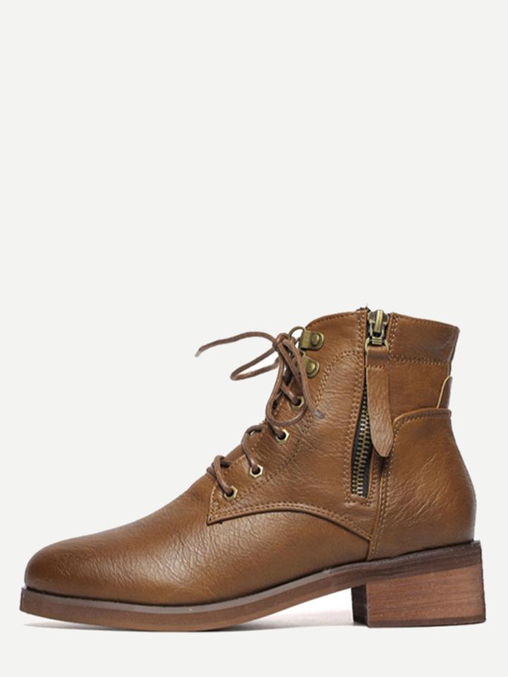 Shein Brown Faux Leather Side Zipper Martin Boots