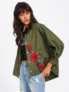 Shein Embroidery Patch High Low Utility Jacket