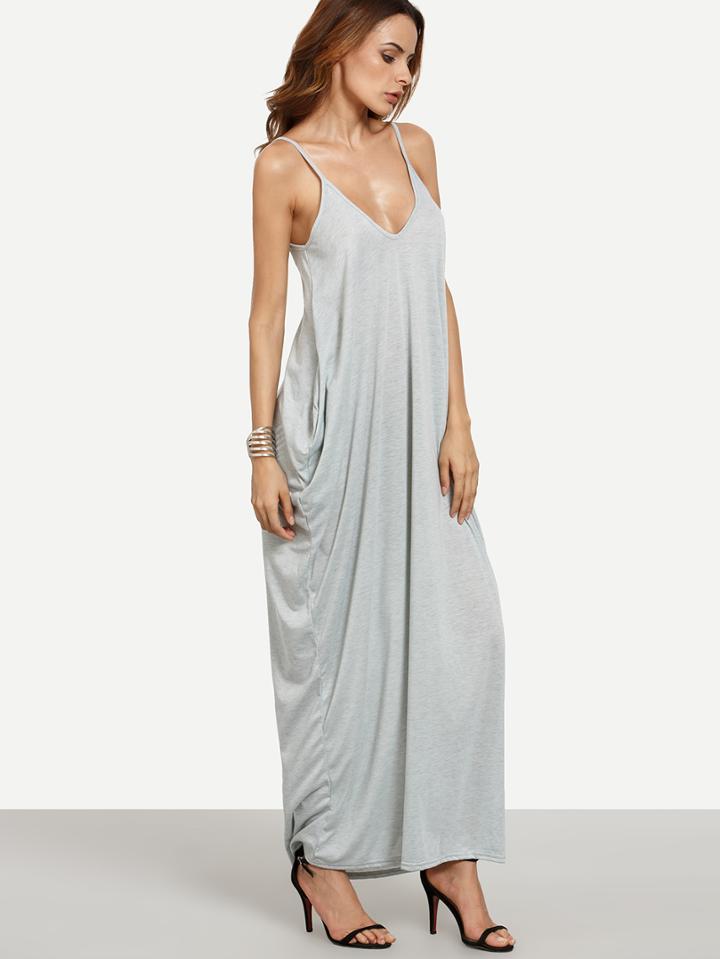 Shein Grey Spaghetti Strap Plain Maxi Dress