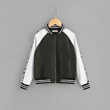 Shein Girls Letter Tape Color-block Bomber Jacket