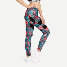 Shein Contrast Panel Tropical Leggings