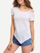 Shein Cutout Shoulder Asymmetric T-shirt - White
