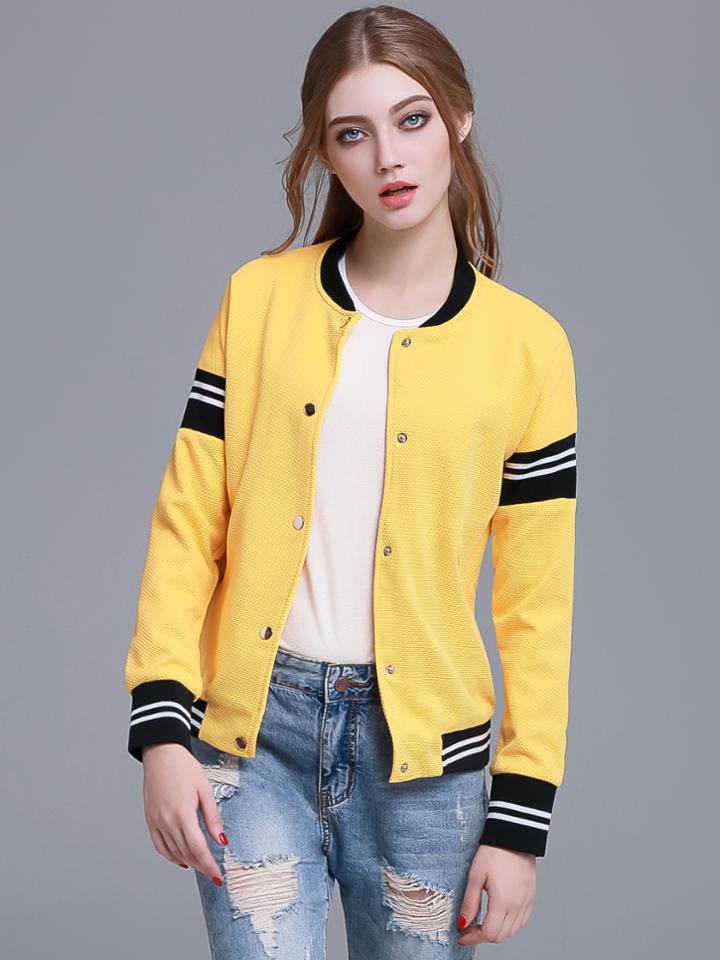 Shein Yellow Striped Hidden Button Front Jacket