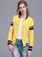 Shein Yellow Striped Hidden Button Front Jacket