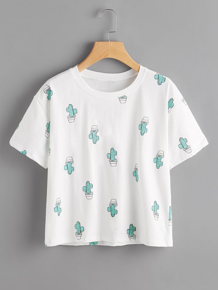 Shein Cactus Print Random Tee