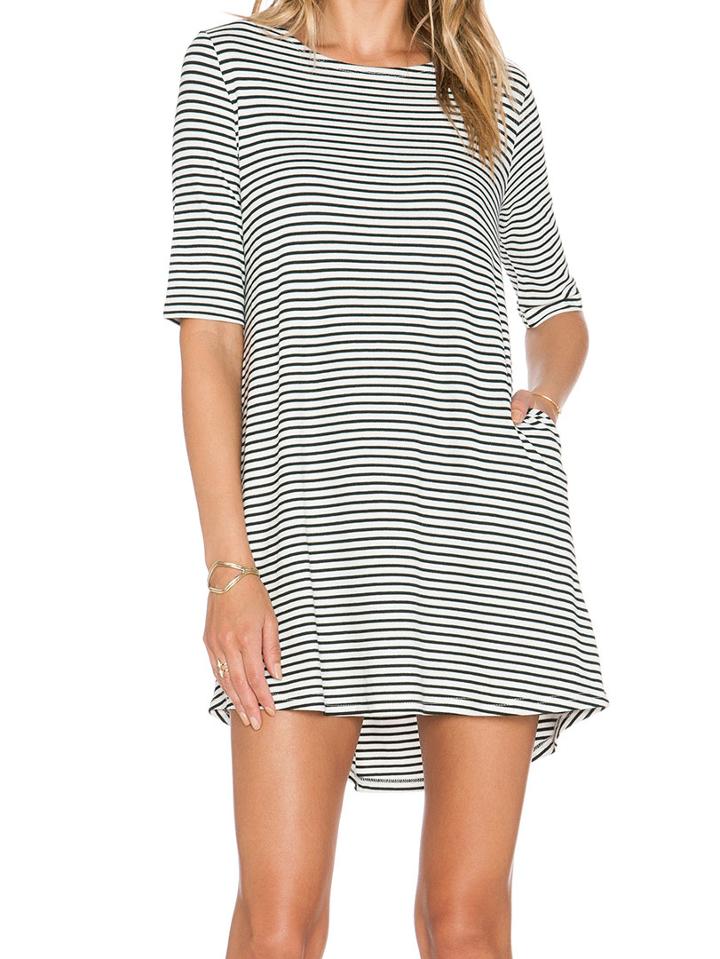 Shein Dip Hem Striped With Pocket Top