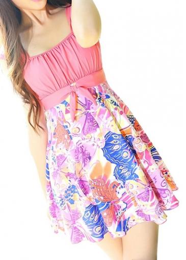 Rosewe Bowknot Decorated Printed Pink Sleeveless Swimdress