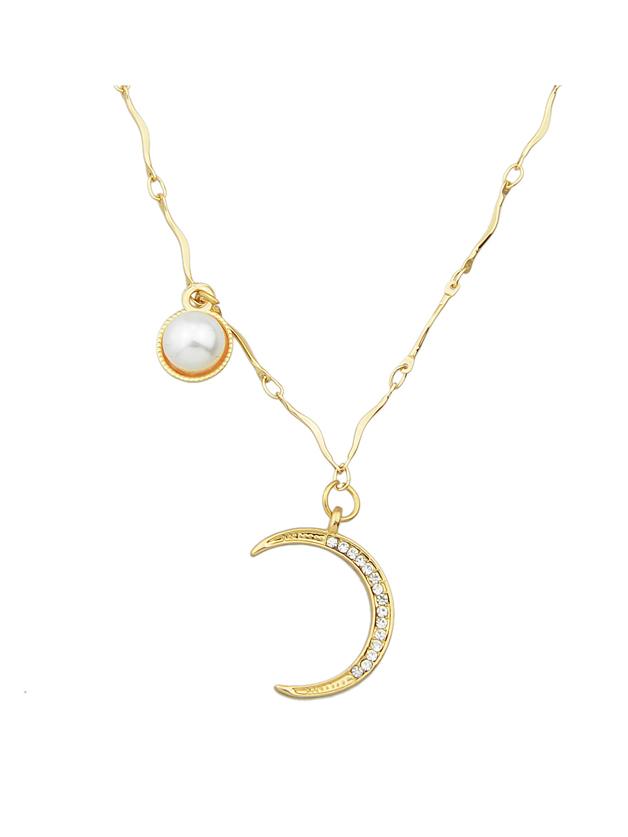 Shein Gold Design Rhinestone Moon Shape Necklaces