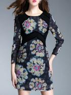 Shein Black Contrast Velvet Print Dress