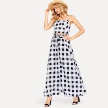 Shein Plaid Crop Cami Top And Button Up Skirt Set