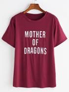 Shein Burgundy Letters Print T-shirt
