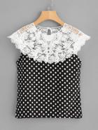 Shein Contrast Guipure Lace Spot Blouse