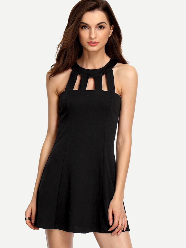 Shein Strappy Halter Neck Skater Dress - Black