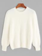 Shein White Long Sleeve Fuzzy Sweater