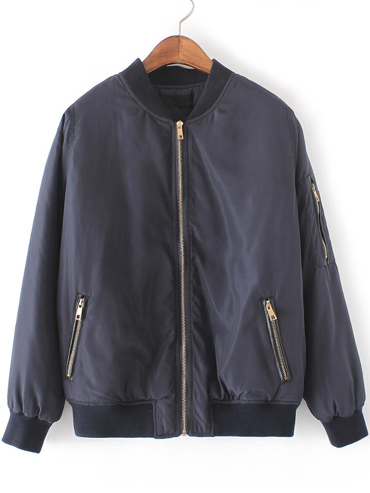 Shein Navy Crew Neck Zipper Front Jacket