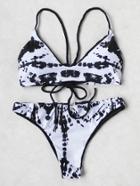 Shein Mixed Print Braided Strap Bikini Set