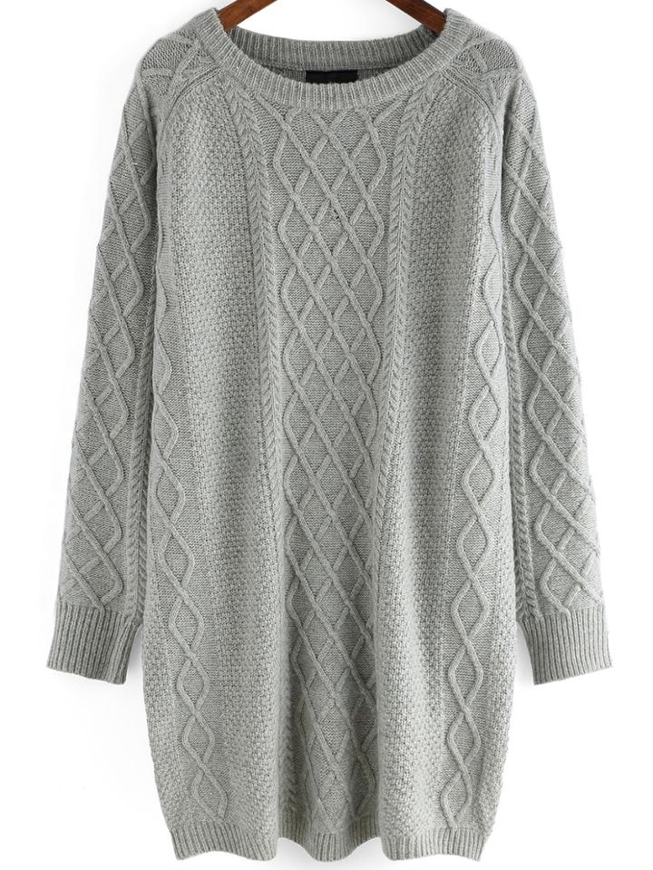 Shein Grey Round Neck Diamond Patterned Knit Sweater