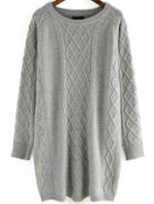 Shein Grey Round Neck Diamond Patterned Knit Sweater