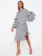 Shein Detachable Layered Sleeve Shirred Asymmetrical Hem Shirt Dress