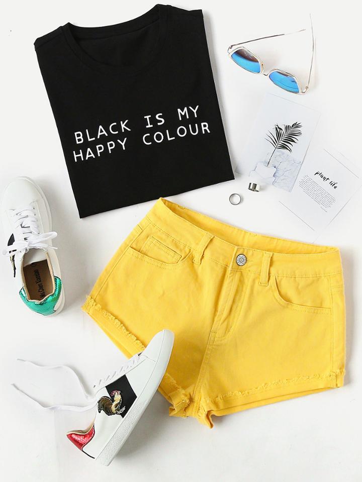 Shein Cuffed Raw Hem Denim Shorts