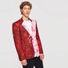 Shein Men Pocket & Button Up Notched Neck Floral Blazer