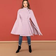 Shein Plus Cape Sleeve Self Belted Coat