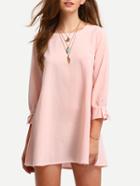 Shein Pink Crew Neck Bow Cuff Casual Dress
