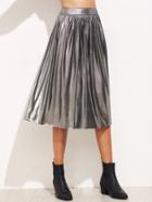 Shein Metallic Silver Tea Length Accordion Skirt