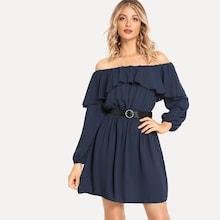 Shein Off Shoulder Ruffle Belted Dress
