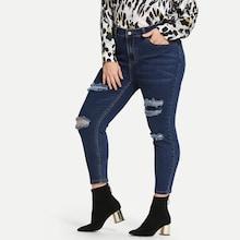 Shein Plus Dark Wash Shredded Jeans