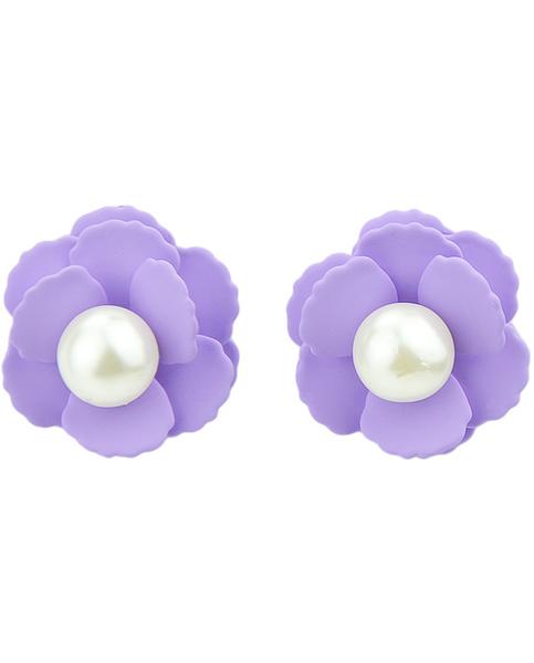 Shein Purple Bead Flower Stud Earrings