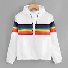Shein Striped Drawstring Zip Up Jacket