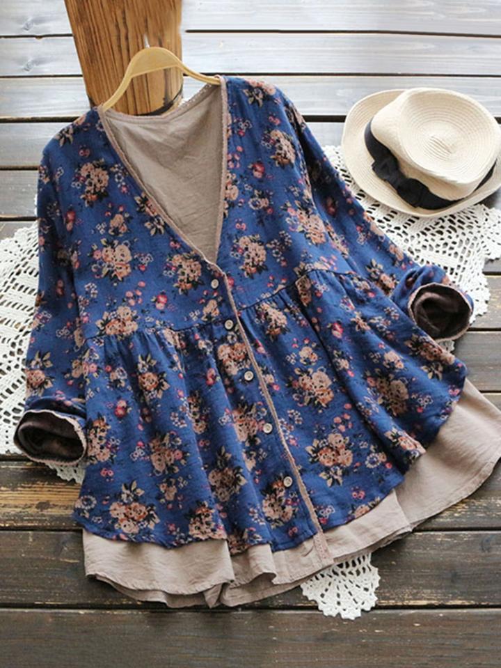 Shein Ditsy Print 2 In 1 Frill Blouse