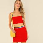 Shein Rainbow Striped Crop Top & Skirt Set