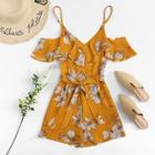 Shein Open Shoulder Self Tie Waist Floral Romper