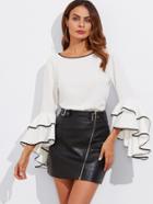 Shein Wave Tape Trim Bow Back Layered Sleeve Top