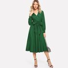 Shein Self Belted Surplice Neck Dress