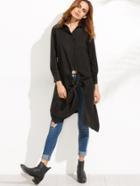 Shein Black Long Sleeve Knotted Asymmetrical Blouse
