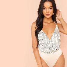 Shein Polka Dot Print Surplice Cami Bodysuit