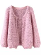 Shein Long Sleeve Mohair Pink Coat