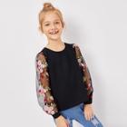 Shein Girls Mesh Floral Embroidered Keyhole Back Top