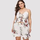 Shein Plus Floral Print Ruffle Hem Cami Top With Shorts