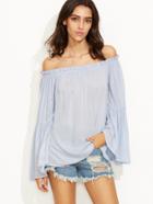 Shein Blue Tiered Bell Sleeve Off The Shoulder Top