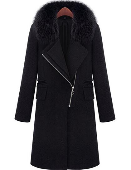 Shein Black Lapel Zipper Long Coat
