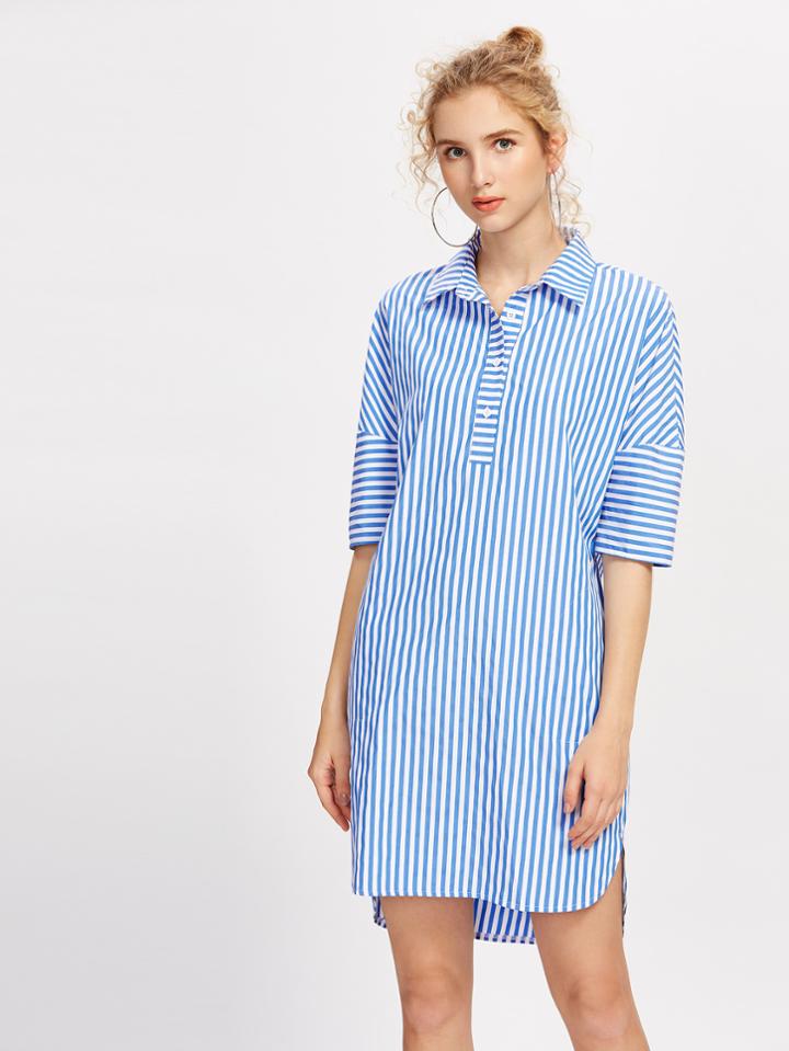 Shein Half Placket Dolman Sleeve Dolphin Hem Dress