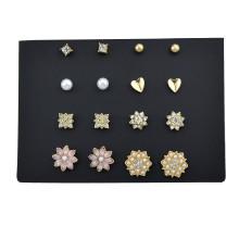 Shein 8 Pairs/set Simulated-pearl And Rhinestone Flower Cute Earrings
