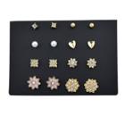 Shein 8 Pairs/set Simulated-pearl And Rhinestone Flower Cute Earrings