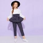 Shein Toddler Girls Self Tie Contrast Plaid Hem Top With Pants